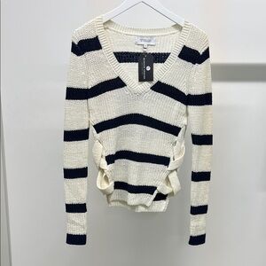 Derek Lam Navy and Cream V-Neck Sweater